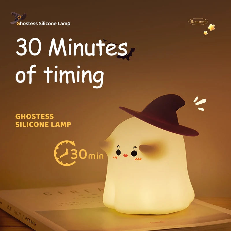 Halloween LED Night Light Silicone Mushroom Pumpkin Ghost Cartoon Kid Bedroom Nightlight