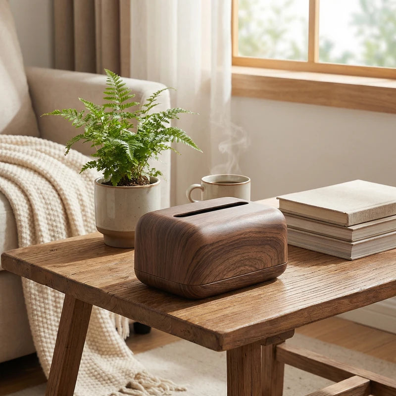 Vintage Faux Wood Plastic Tissue Box Cover - Desktop Napkin Dispenser for Home & Restaurant