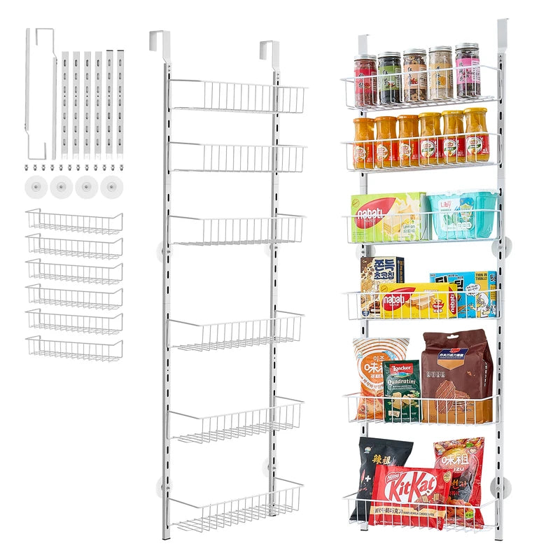 Heavy-Duty Over the Door Pantry Organizer with Adjustable Steel Shelves - Multi-Color