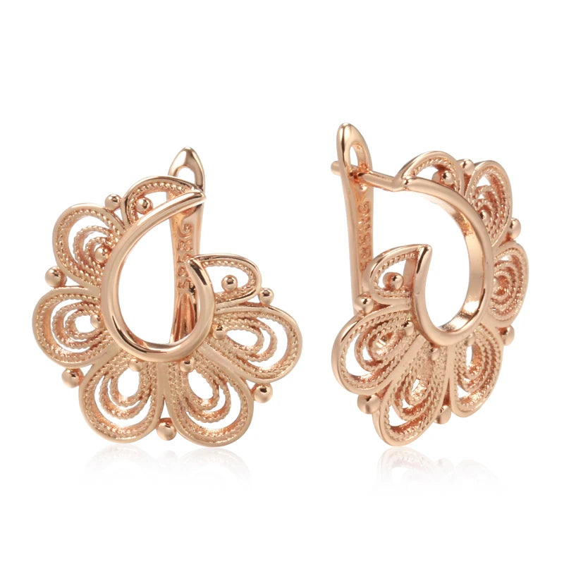 Rose Gold Drop Earrings for Women - Vintage Metal Flower Jewelry