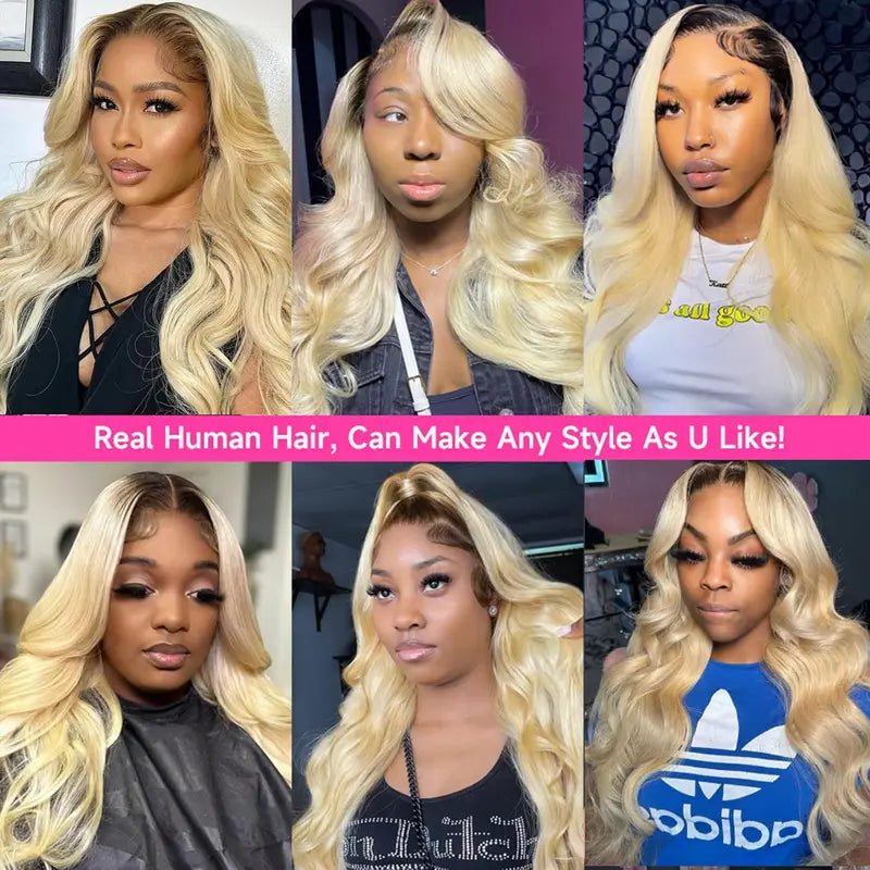 Human Hair Wigs 13x6 Lace Frontal Ombre Blonde & Dark Root Options