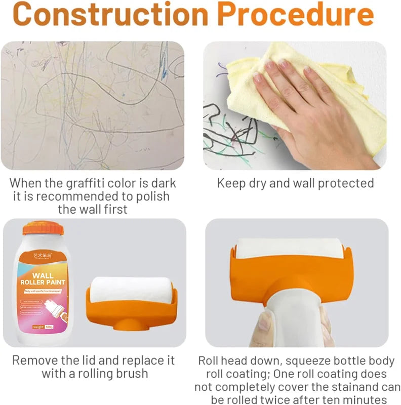Water-Based Wall Repair Paint for Small Areas - High Coverage White Wall Paint with Roller Brush