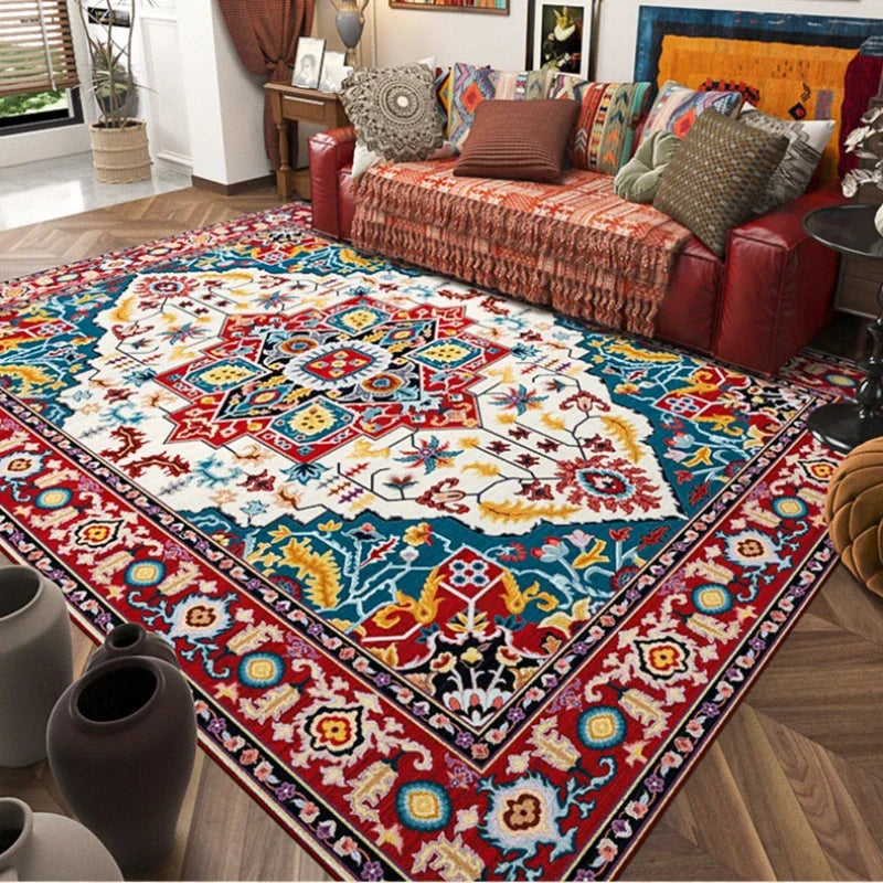 Large Bohemian Floral Area Rug for Living Room and Bedroom - Ethnic Style Carpet