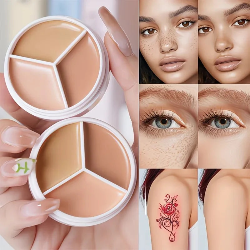3-Color Waterproof Concealer Palette - Long-Lasting Acne & Dark Circles Cover