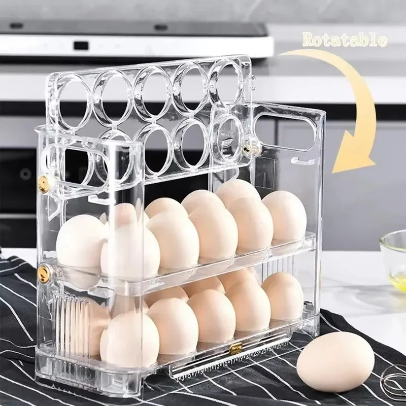 Large Capacity 3-Layer Egg Storage Box with Flip Tray - Refrigerator Organizer, Food-Grade ABS Container