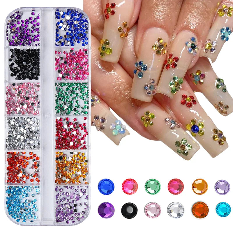 12 Pack Crystal Nail Art Rhinestones Flatback Gems for Nail Decoration