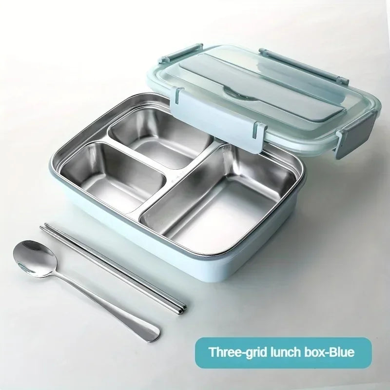Durable Stainless Steel Bento Lunch Box with 3 Compartments - Leak-Proof Food Container for Students & Office