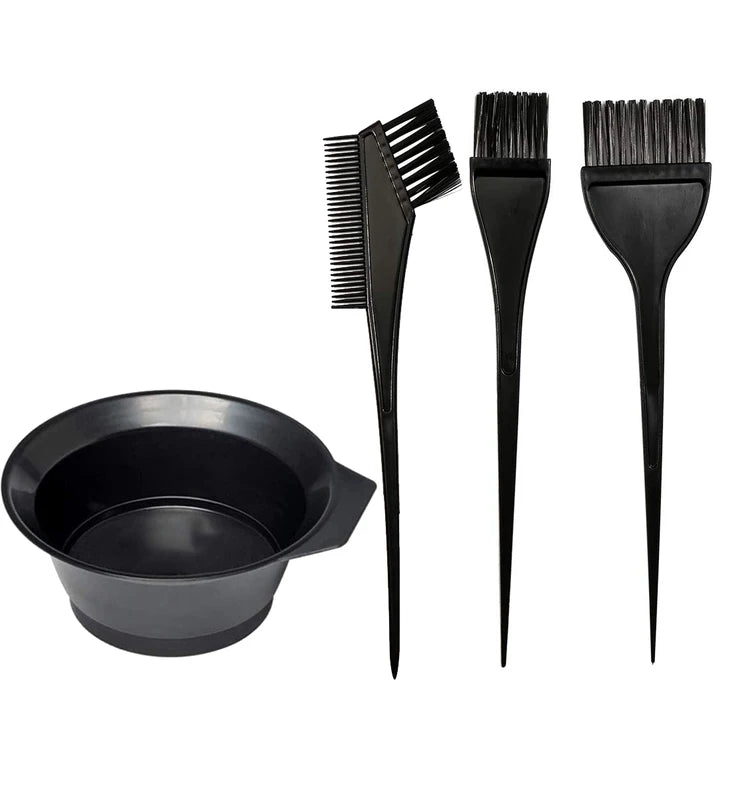 4-Piece Hair Dyeing Brush Set with Bowls and Comb Applicator for Salon & Home Use