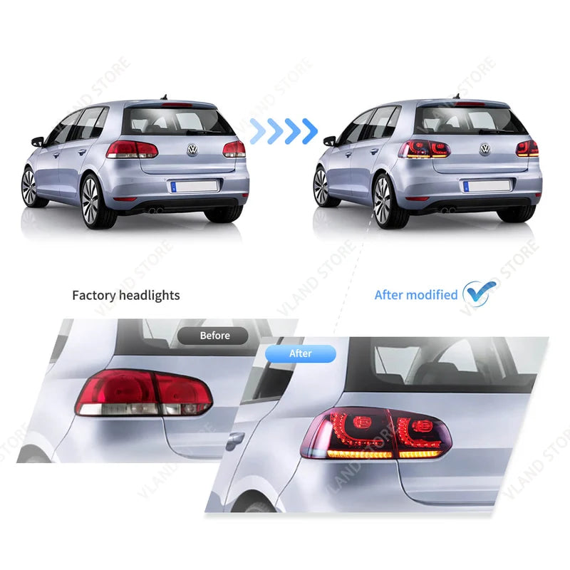 Golf MK6 Hatchback LED Tail Lights with Sequential Turn Signal Set of 2