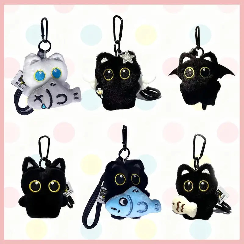 Cute Plush Black Cat Keychain Bag Charm - Kawaii Stuffed Doll Accessory