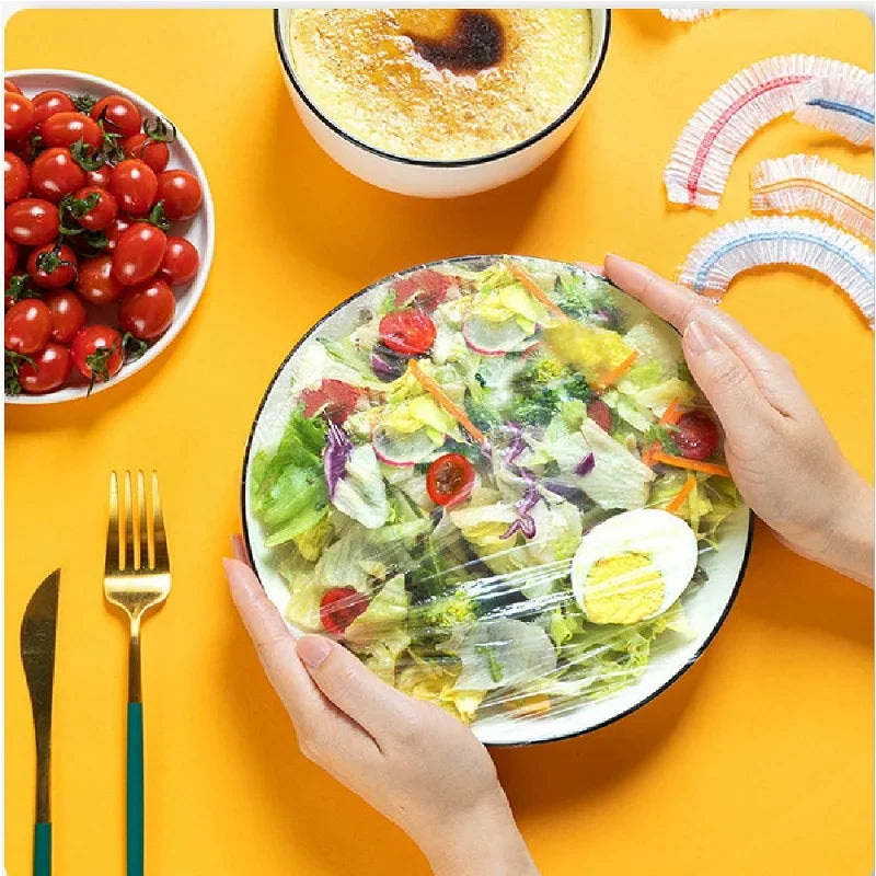 100 Pcs Elastic Food Covers for Bowl & Fruit Storage - Disposable Plastic Lids
