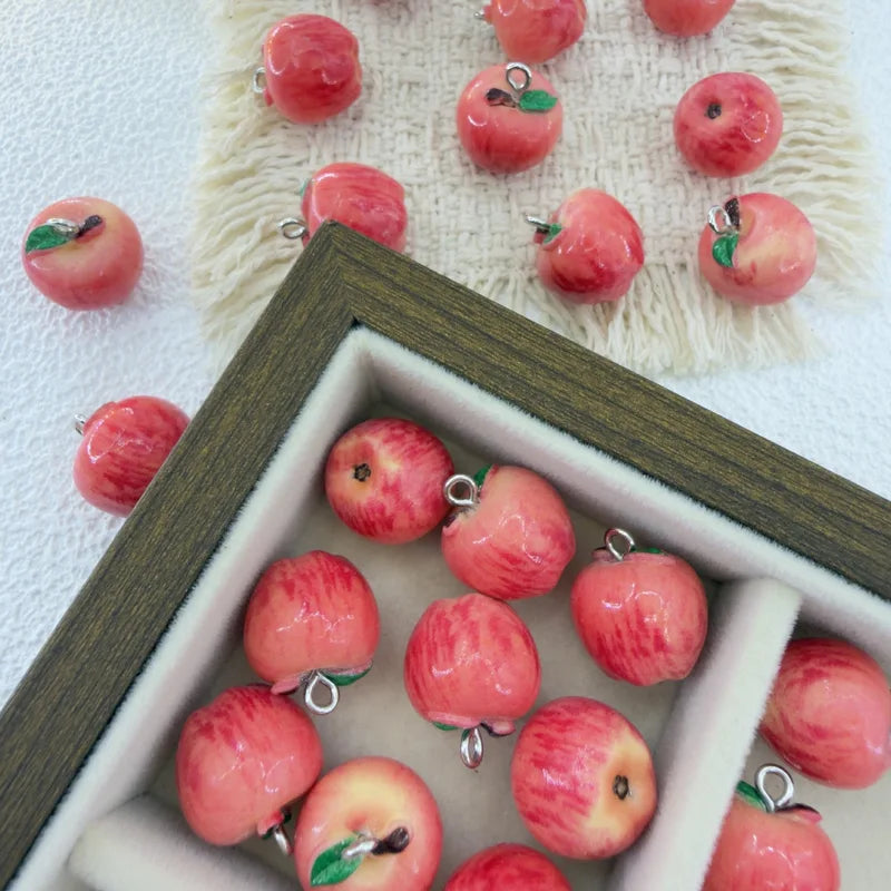5Pcs 14x15MM 3D Resin Apple Charms Fruit Pendant Jewelry Spacer Beads DIY Jewelry Making