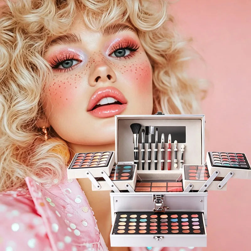 Multi-Function Makeup Kit with Mirror & Tools - Gift Box for Beginners & Teens