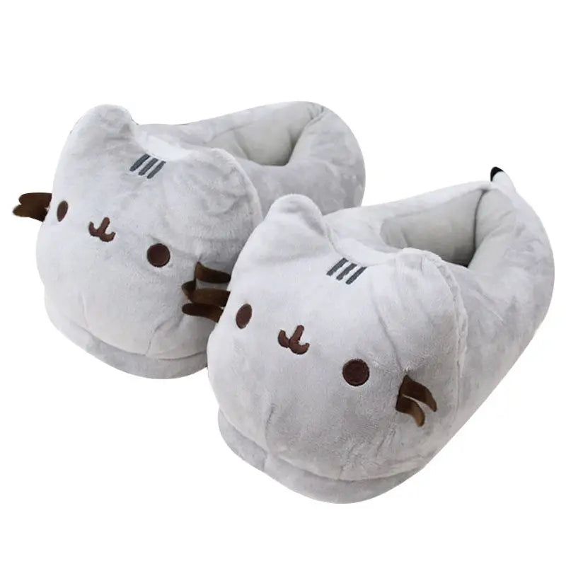 Gray Cat Slippers Cozy Indoor Footwear for Men Women - Fluffy Autumn Winter Gift