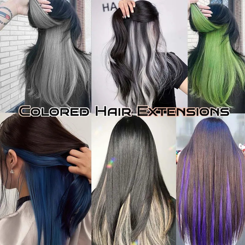 22in Colorful Straight Clip-In Hair Extensions for Women Long Synthetic Hairpiece