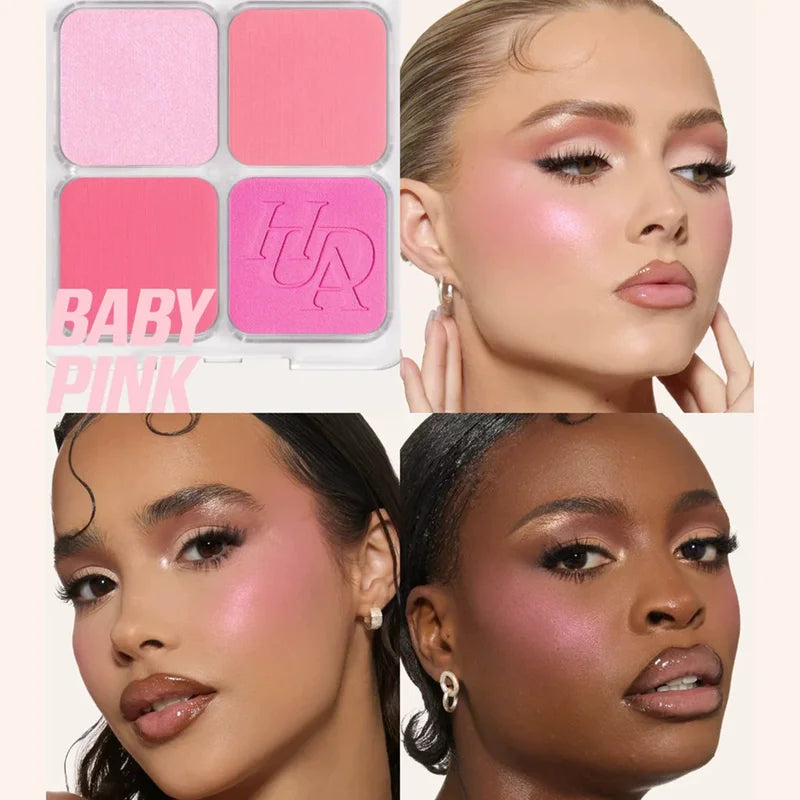 4-in-1 Cheek & Highlighter Palette - Matte Shimmer Face Makeup for Daily Use