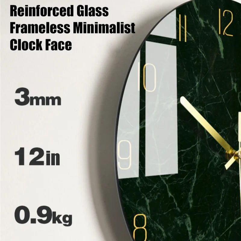 12-Inch Glass Wall Clock with Silent Sweep Movement - Modern Home Decor