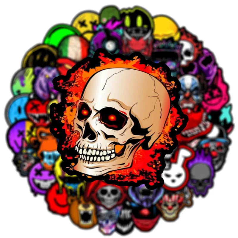 50Pcs Horror Skull Stickers Waterproof Decals for Phone Luggage & Skateboards