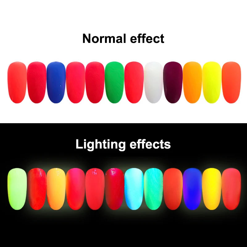 Neon Pigment Powder Set for Nail Art - Fluorescent Glitter & Chrome Dust, 12 Colors
