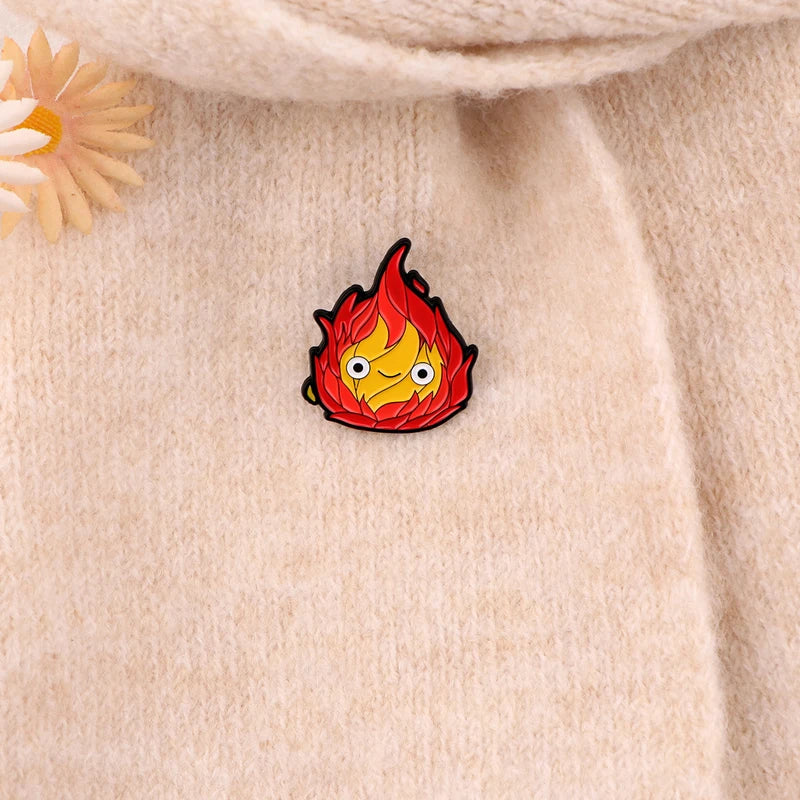 3-Piece Anime Enamel Pin Set Cartoon Fire Brooches for Clothing & Gift