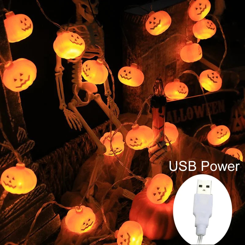 Halloween Pumpkin LED String Lights - 3M 20/40 Leds USB Decor for Party & Home