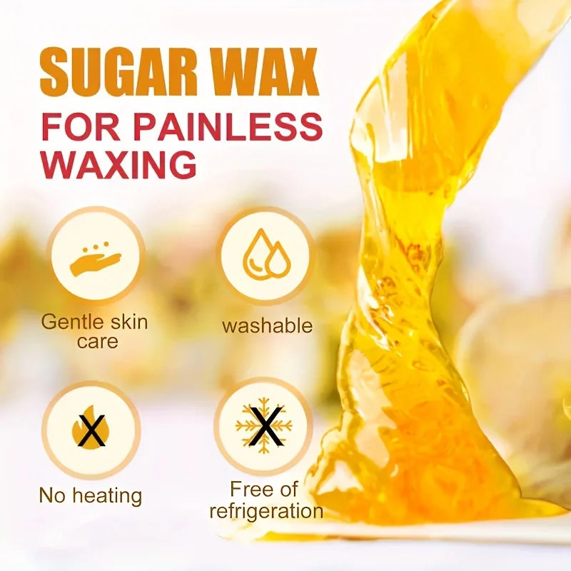 Depilatory Wax Hair Removal Kit for Arms Legs Face & Underarms - Painless Sugaring 120g