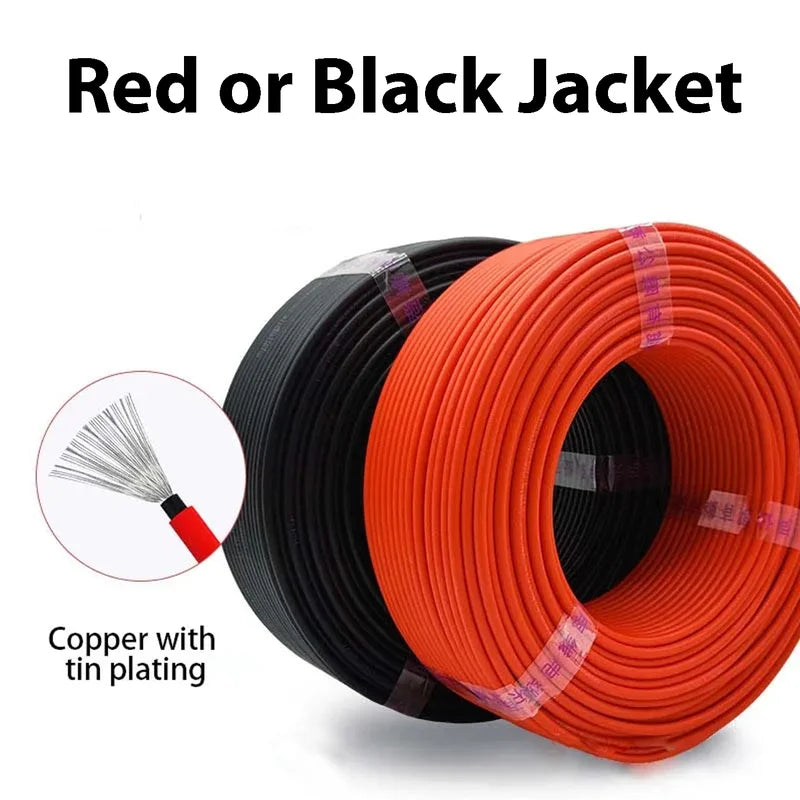 Solar Cable 10AWG 30M 50M 100M 6mm² PV Power Wire Black or Red
