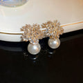 Light Luxury Imitation Pearl Earrings Women Jewelry Zircon Snowflake Studs for Party Wedding