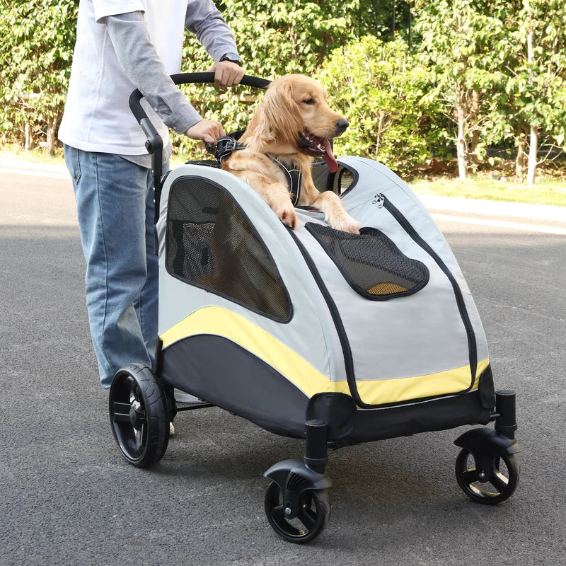 Foldable Pet Stroller for Large Dogs & Cats - Breathable Carriage, Travel Friendly