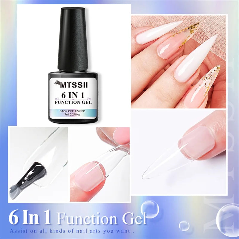 6-in-1 Nail Gel Kit for Acrylic & Extensions, Base & Top Coat, UV Cure