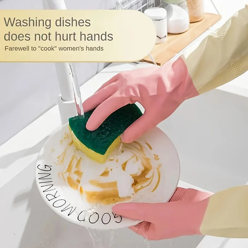 Waterproof Latex Kitchen Gloves - Non-Slip Dishwashing & Cleaning Gloves