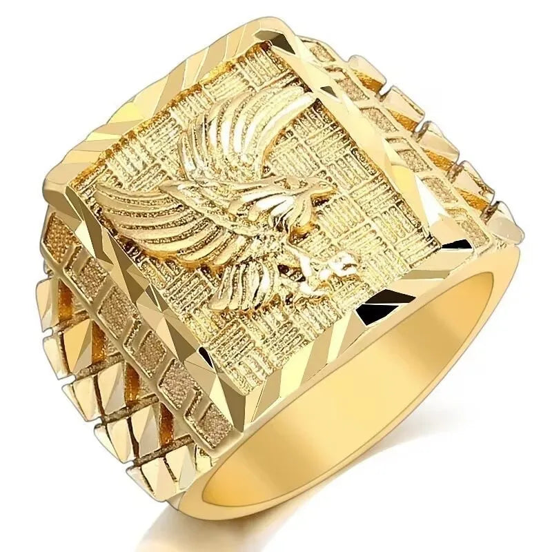 Men's Eagle Ring - Gold Plated Flying Animal Pattern Jewelry, Multiple Sizes