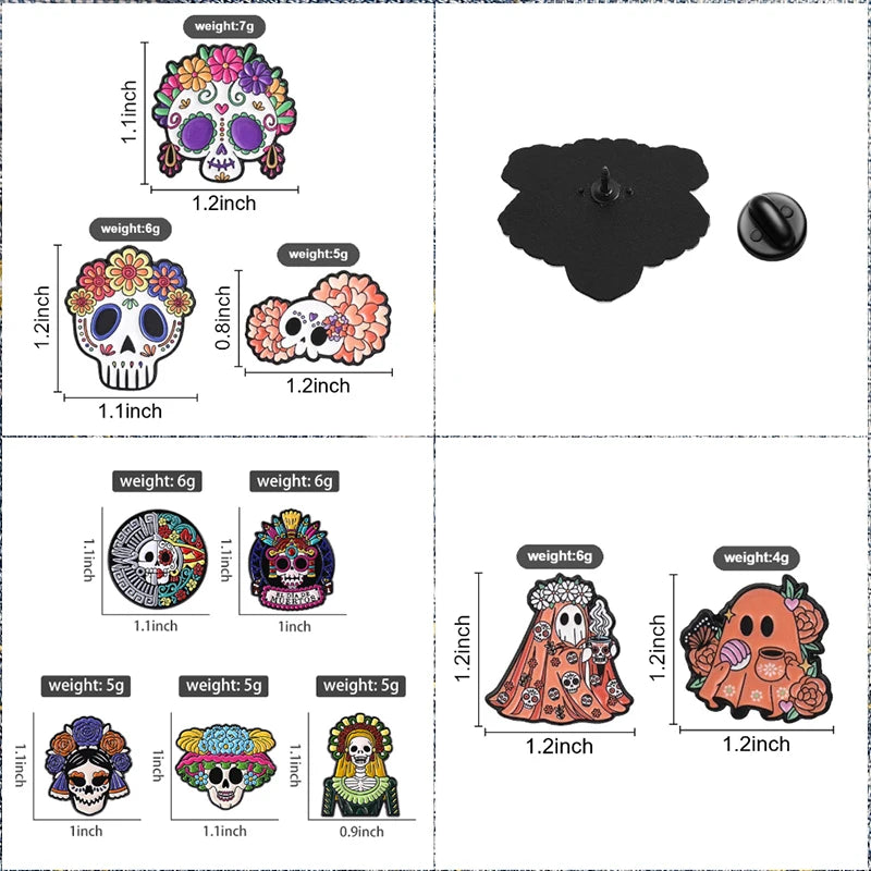 Mexican Day of the Dead Skeleton Calavera Enamel Pin Brooch Jewelry Gift
