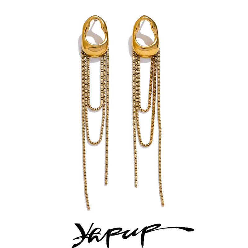Geometric Tassel Chain Drop Dangle Earrings for Women - Waterproof Jewelry Gift