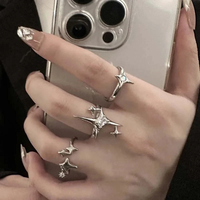 Vintage Cross Star Open Ring for Women Men Gothic Punk Jewelry Adjustable Gift
