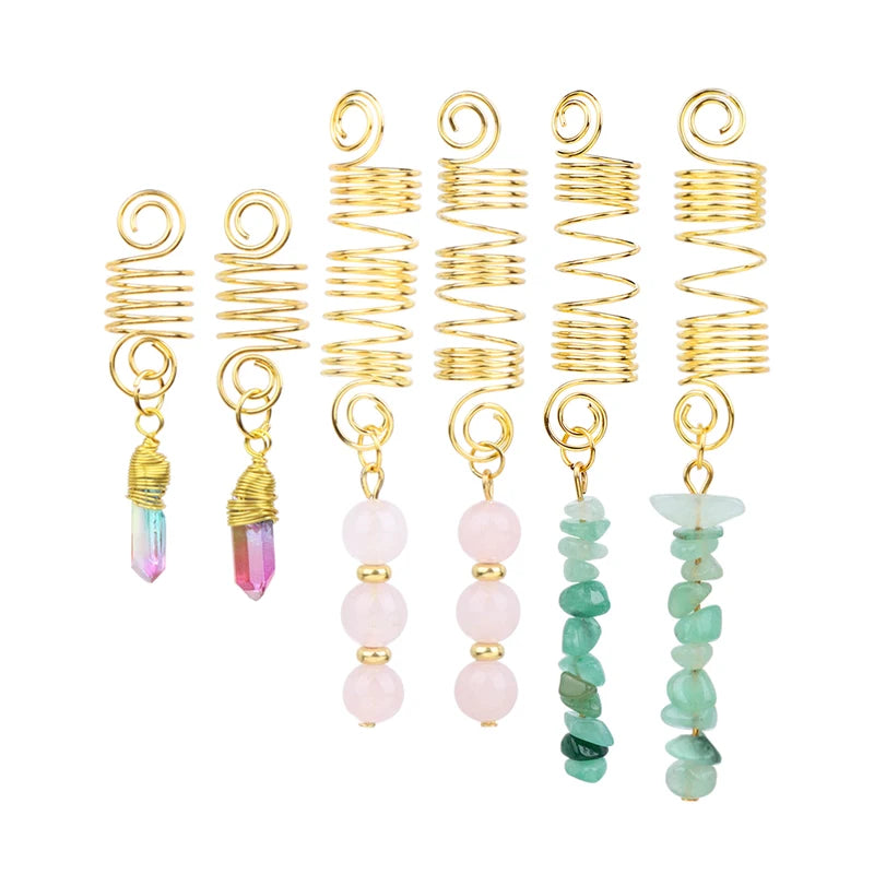 Natural Chip Stone Pendant Hair Accessories for Women Girls Spiral Hair Cuffs