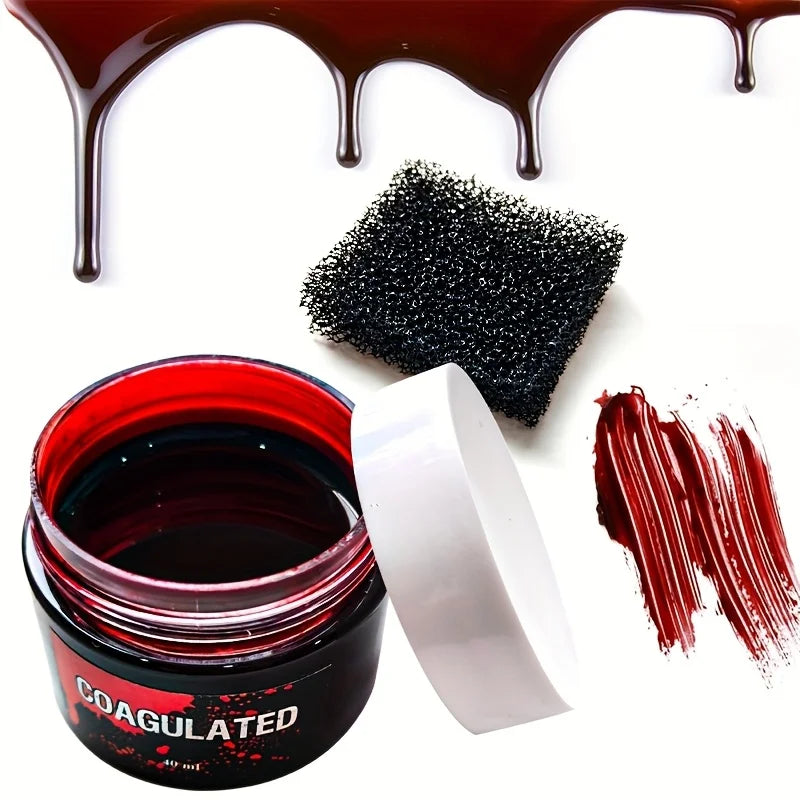 Halloween Fake Blood Makeup Kit with Sponge - Realistic Coagulated Blood for Party Costumes