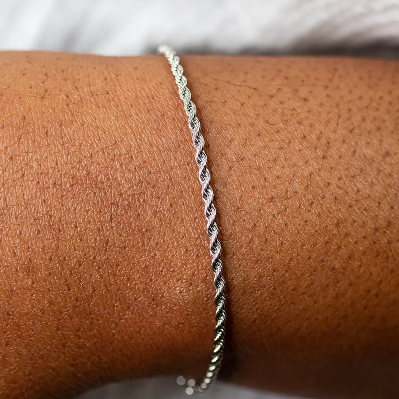Twisted Rope Chain Bracelet for Men & Women Silver Color Stainless Steel Jewelry