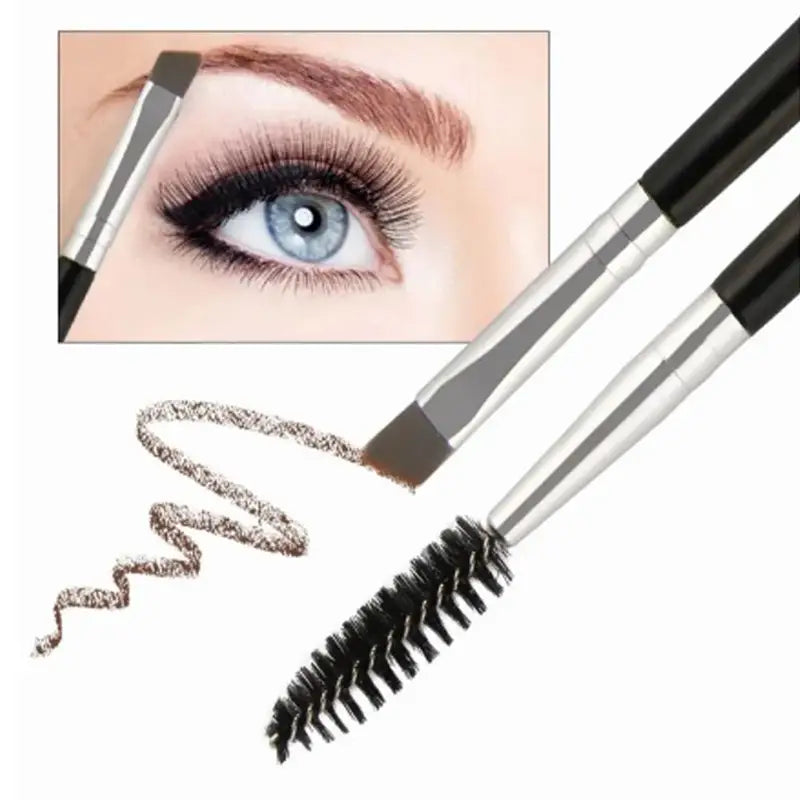 Double Ended Eyebrow and Eyelash Brush Set - Angled Brow & Spoolie