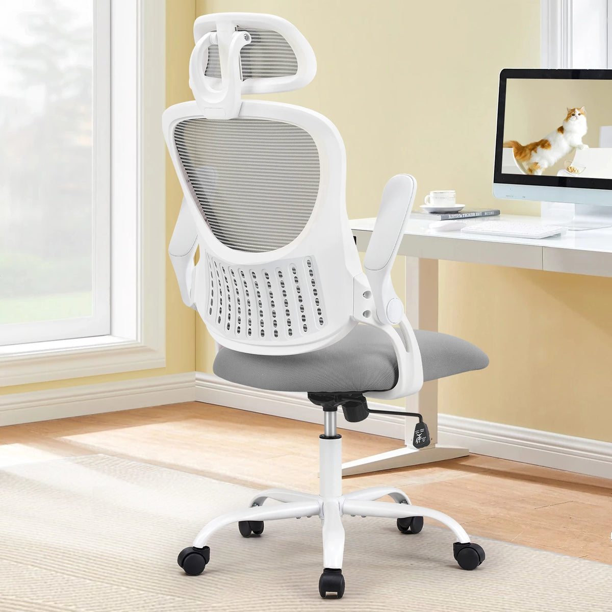 Ergonomic Mesh Office Chair with Flip-Up Arms Adjustable Headrest Lumbar Support
