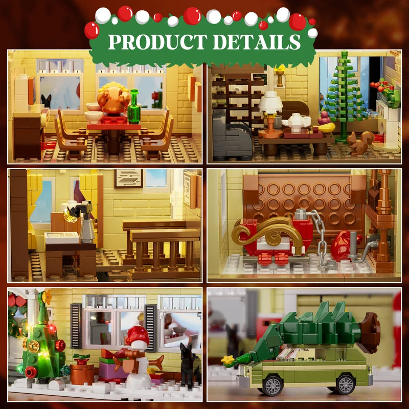 Christmas Village Building Set with Snow House and Car - 1484pcs Kids Holiday Toy
