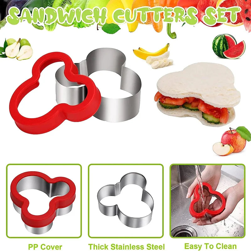 Kids Dinosaur Heart Star Mickey Fruit Vegetable Cookie Cutters Set - Food Shapes for Bread Cookies