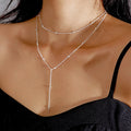 Trendy Double Layer Bead Necklace for Women Long Pendant Tassel Jewelry