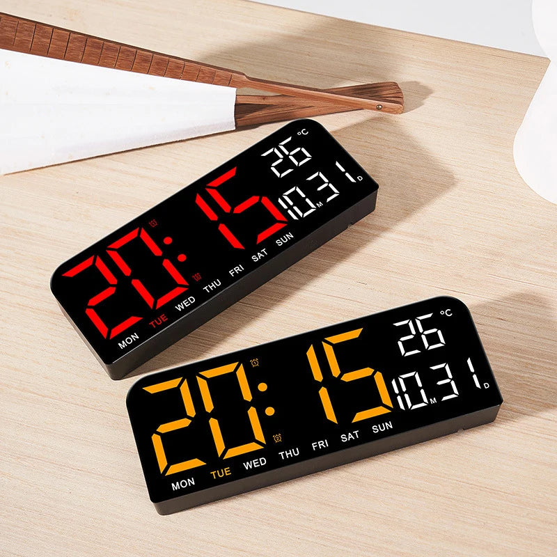 Large LED Digital Wall Clock with Temperature Date Week Display Countdown Brightness Adjustable Dual Alarm