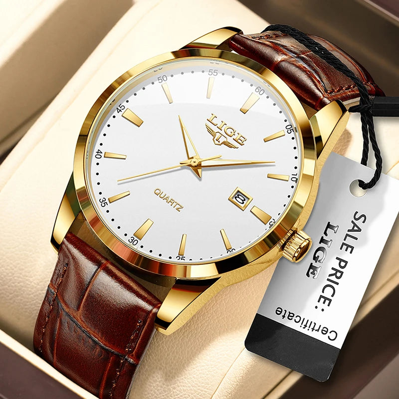 Men's Waterproof Sport Quartz Watch with Leather Strap - Casual Military Style