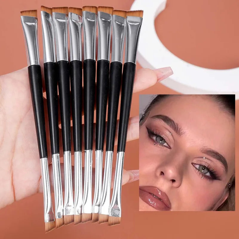 Double-Head Eyebrow & Eyeliner Makeup Brush Set - Angled Flat Head Tools
