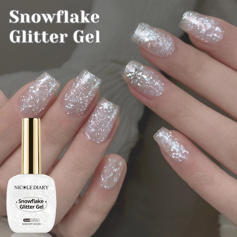 Snowflake Glitter Gel Polish 15ml Semi-Permanent Nail Art Manicure Soak Off UV LED