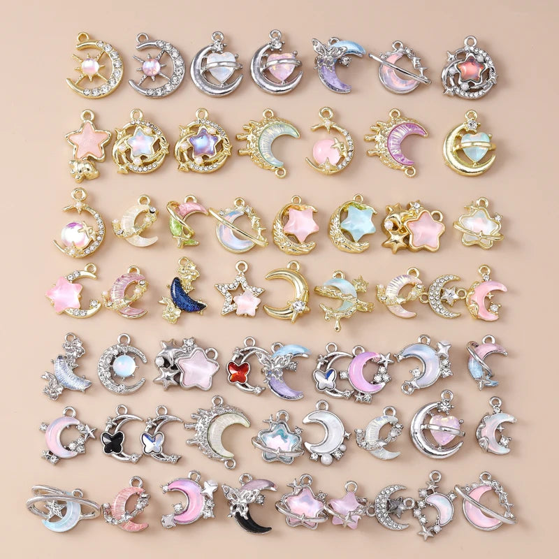 Crystal Star Moon Charms Pendants for Jewelry Making - Mix of 5 Pieces