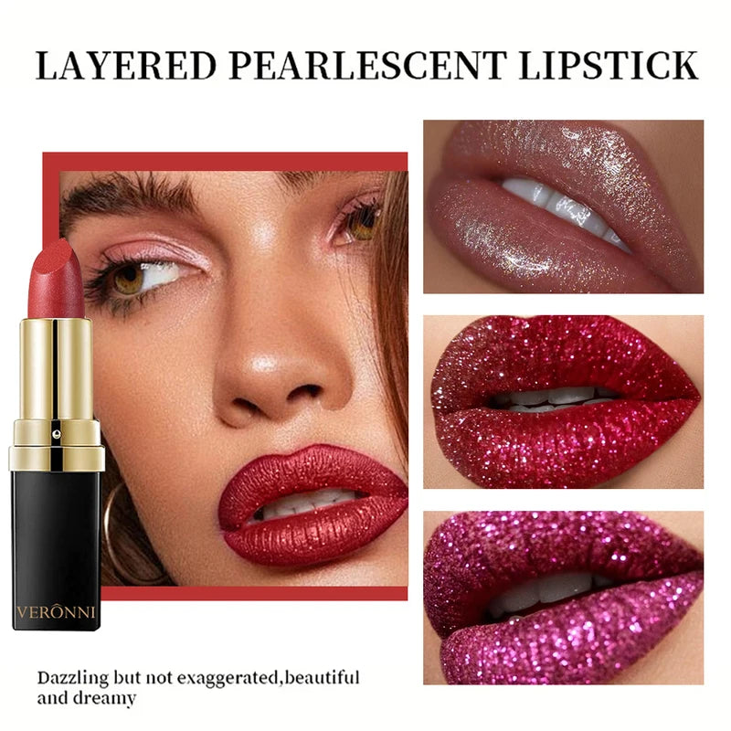 10 Color Glitter Lipstick & Lip Gloss Set - Waterproof Long Lasting Shimmer Pearlescent Lip Makeup
