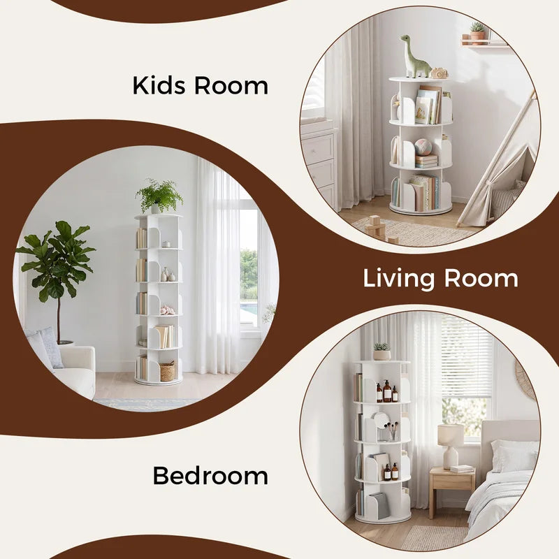 Rotating Bookshelf with 360° Spin, Multi-Tier PVC Book Display & Storage Rack